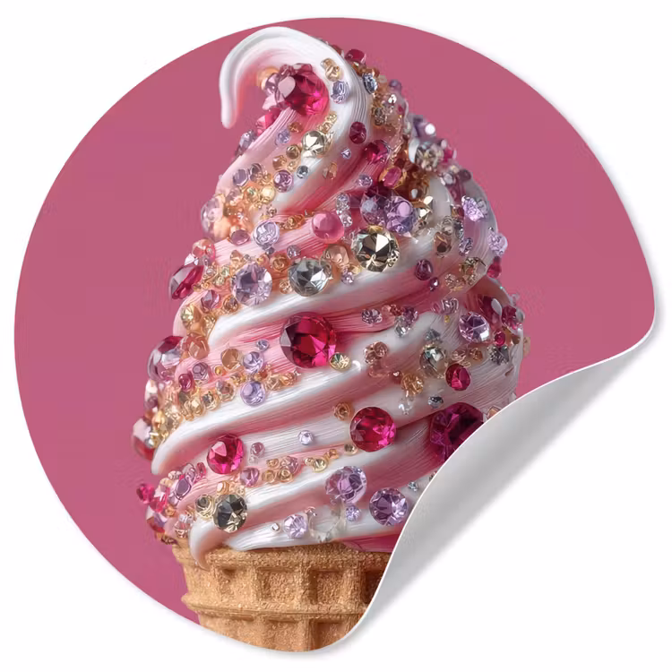 Softijs - Edelstenen - Roze - Hoorntje Wandcirkel behangsticker klein -3d