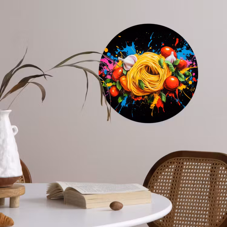 Spaghetti - Graffiti - Verf - Kleurrijk - Eten - Modern Wandcirkel behangsticker klein -sfeer3