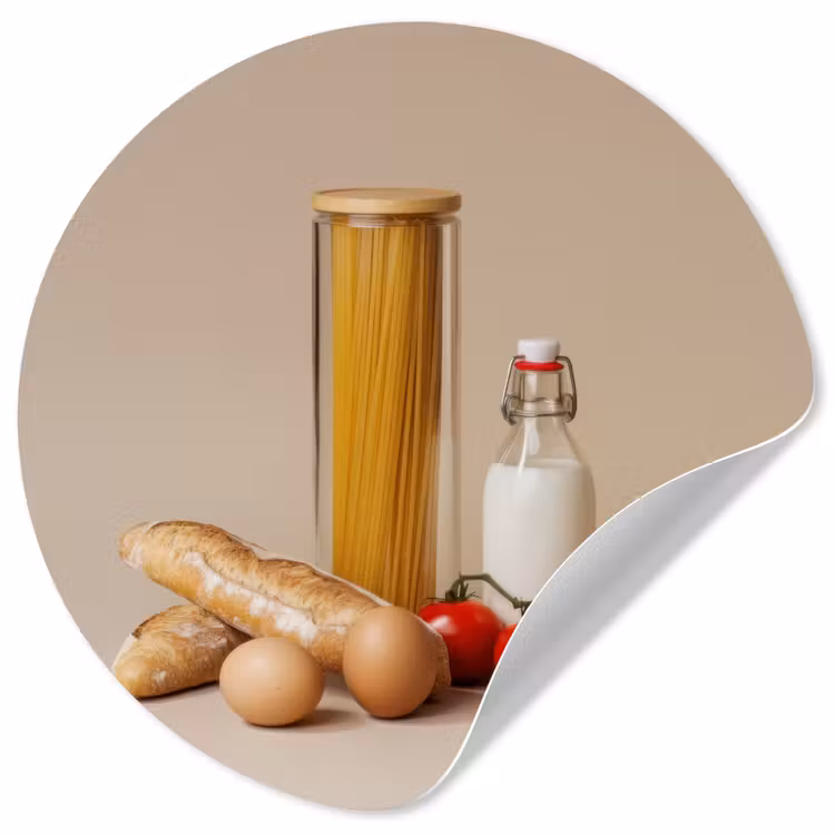Spaghetti - Melk - Tomaten - Eieren - Brood Wandcirkel behangsticker klein -3d