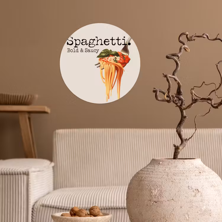 Spaghetti - tomatensaus - Parmezaanse kaas Wandcirkel behangsticker klein -sfeer1