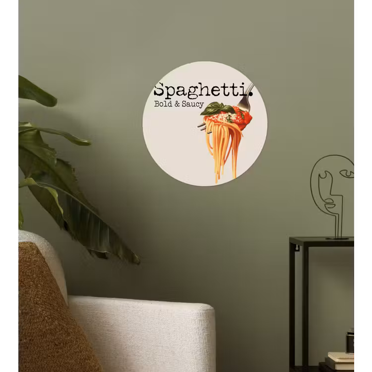 Spaghetti - tomatensaus - Parmezaanse kaas Wandcirkel behangsticker klein -sfeer2