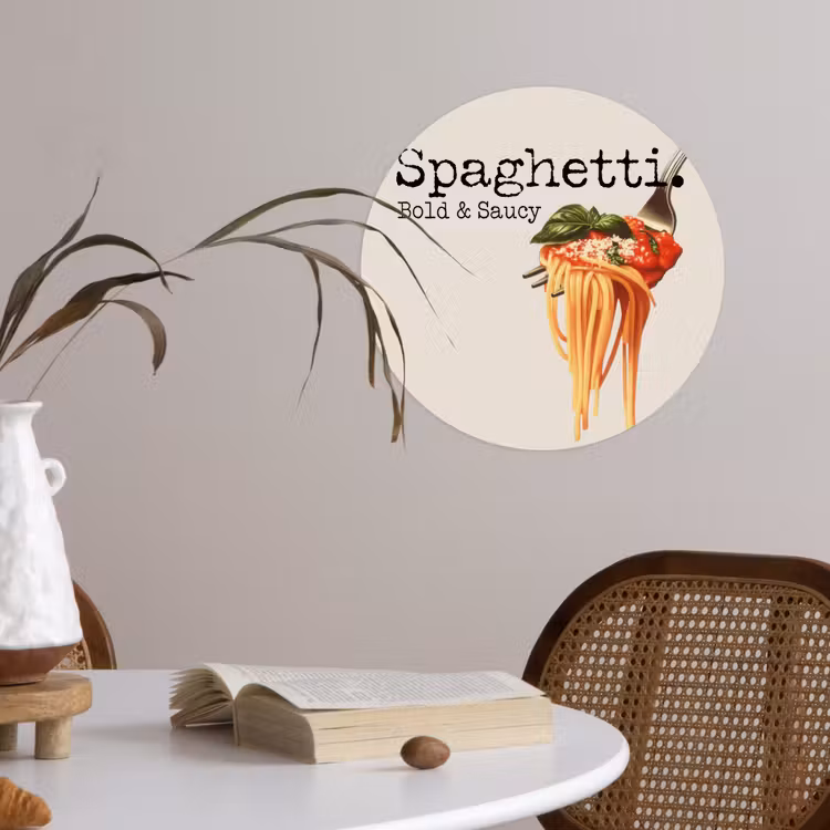 Spaghetti - tomatensaus - Parmezaanse kaas Wandcirkel behangsticker klein -sfeer3