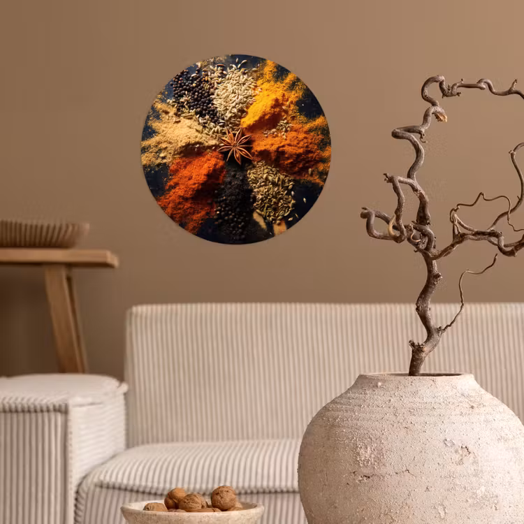 Specerijen - Explosie - Oranje Wandcirkel behangsticker klein -sfeer1