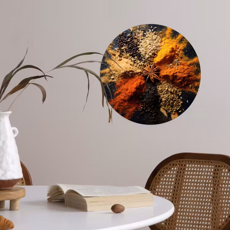 Specerijen - Explosie - Oranje Wandcirkel behangsticker klein -sfeer3