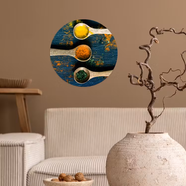 Specerijen - Lepel - Kruiden - Bruin - Geel - Groen Wandcirkel behangsticker klein -sfeer1