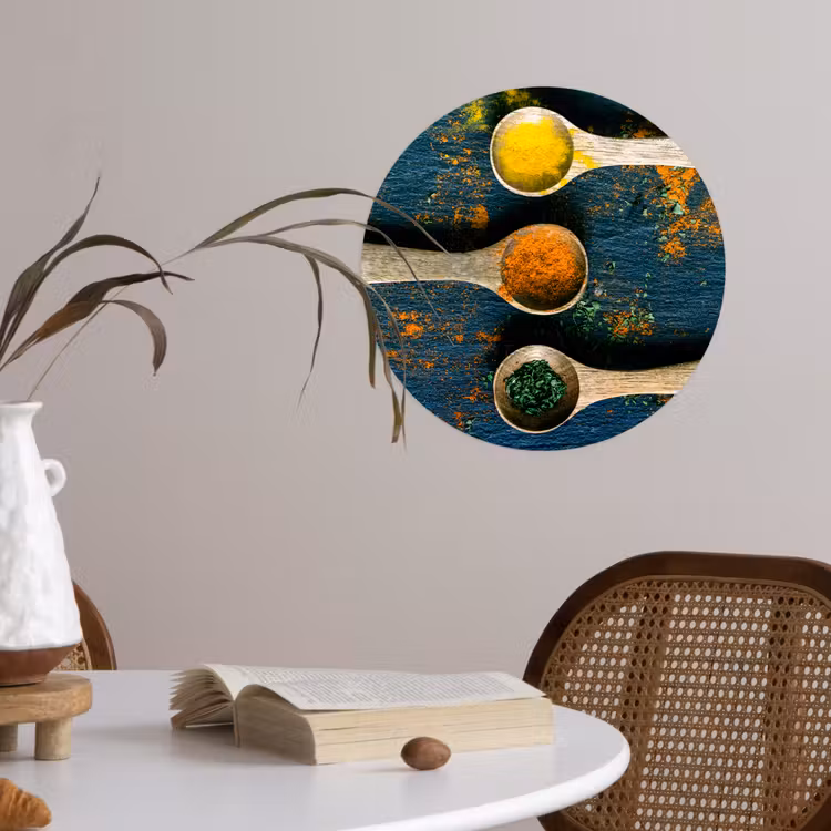 Specerijen - Lepel - Kruiden - Bruin - Geel - Groen Wandcirkel behangsticker klein -sfeer3