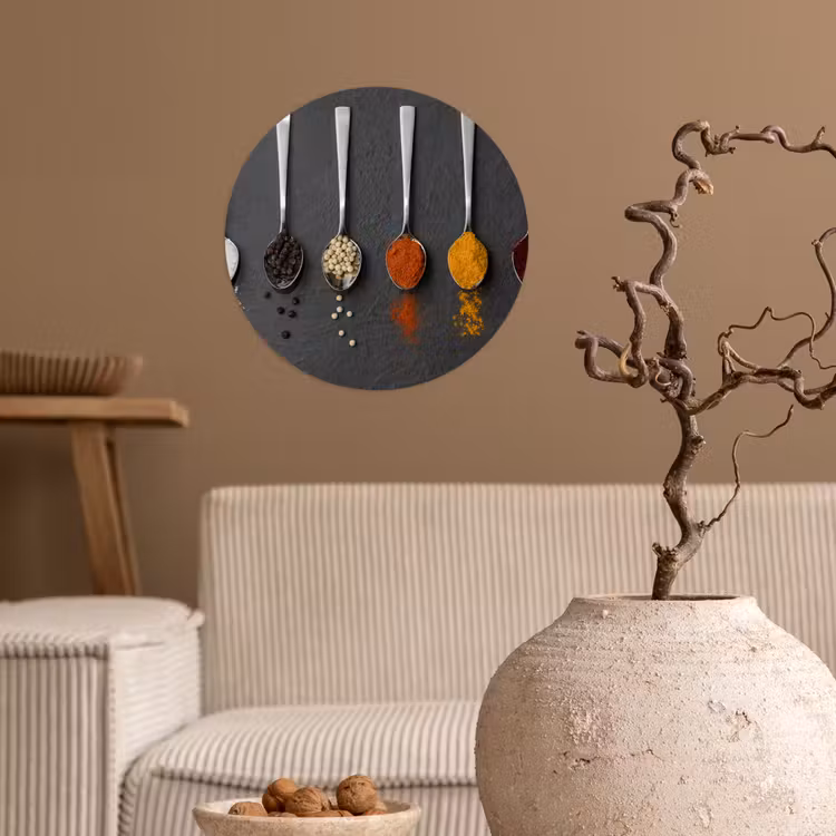 Specerijen - Lepels - Tafel - Rustiek - Kruiden Wandcirkel behangsticker klein -sfeer1