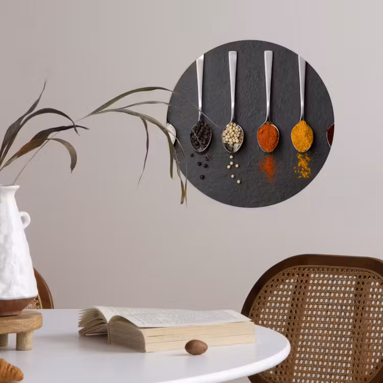 Specerijen - Lepels - Tafel - Rustiek - Kruiden Wandcirkel behangsticker klein -sfeer3