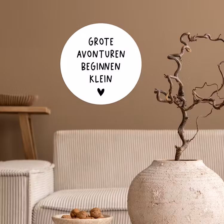 Spreuken - Grote avonturen beginnen klein - Quotes Wandcirkel behangsticker klein -sfeer1