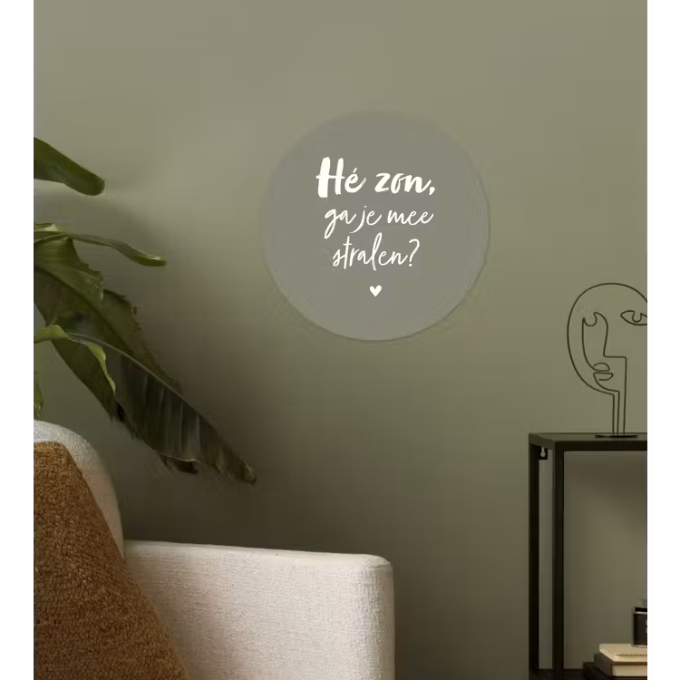 Spreuken - Zomer - Hé zon, ga je mee stralen? - Zon - Tekst Wandcirkel behangsticker klein -sfeer2