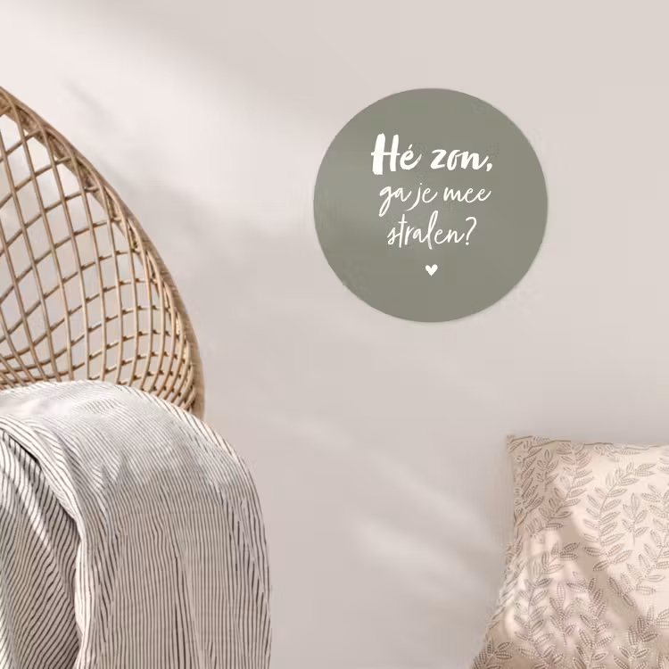 Spreuken - Zomer - Hé zon, ga je mee stralen? - Zon - Tekst Wandcirkel behangsticker klein -sfeer4