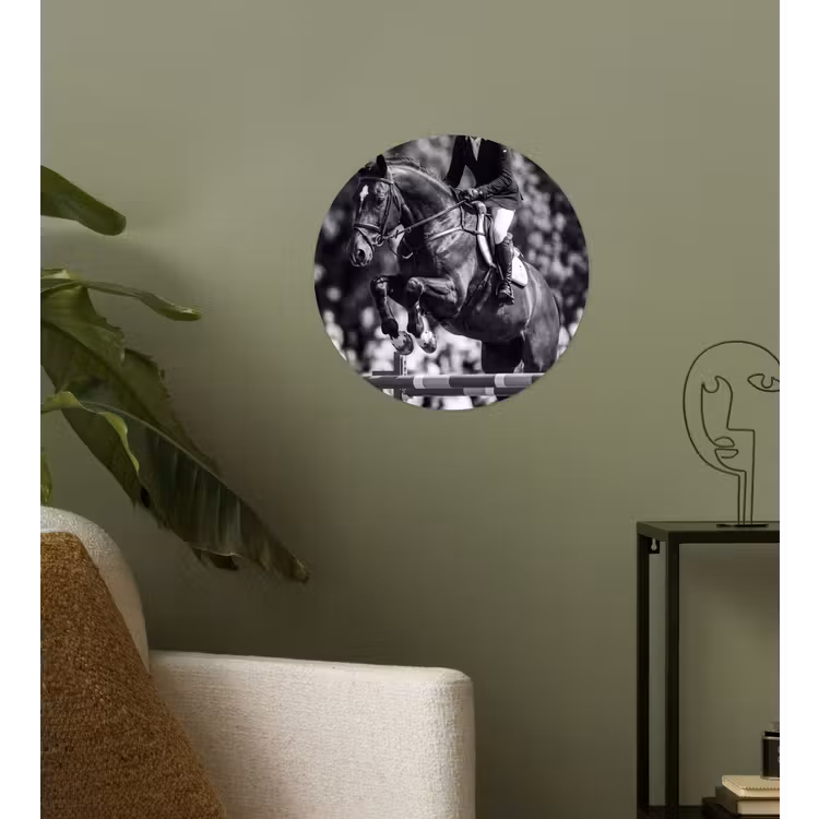 Springen - Paard - Zwart - Wit Wandcirkel behangsticker klein -sfeer2