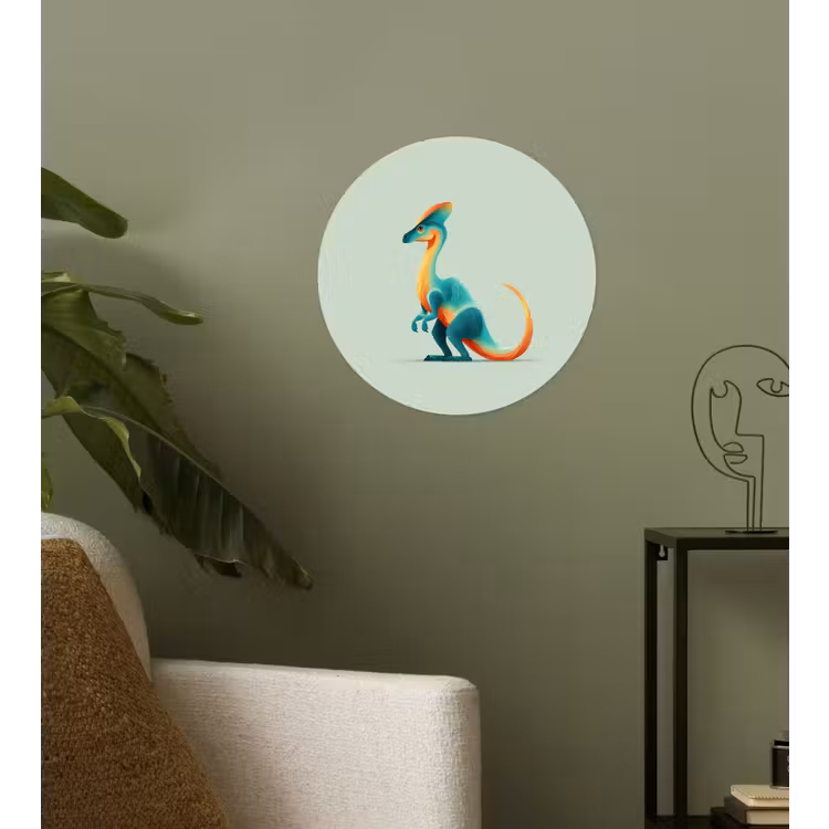 Staart - Dino - Minimalistisch - Blauw Wandcirkel behangsticker klein -sfeer2