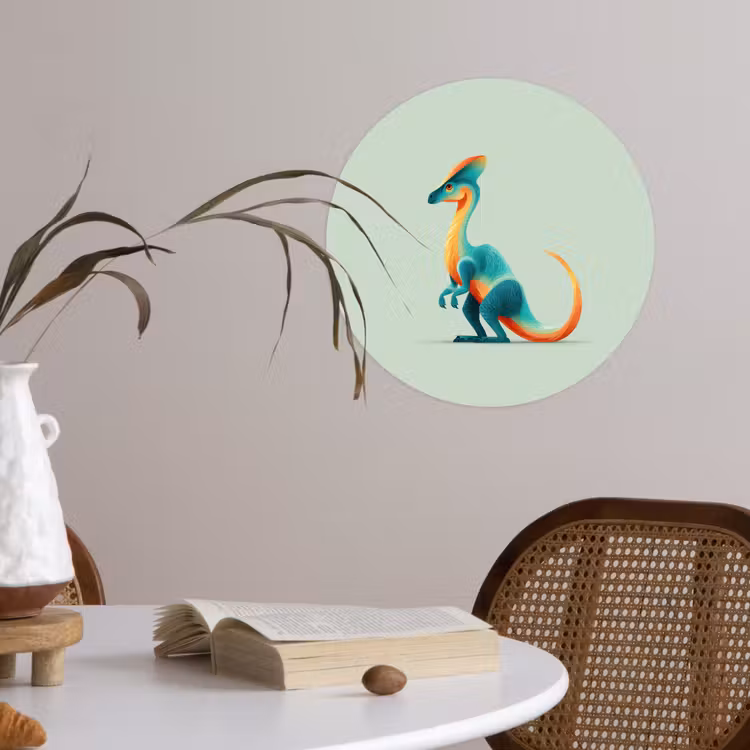 Staart - Dino - Minimalistisch - Blauw Wandcirkel behangsticker klein -sfeer3