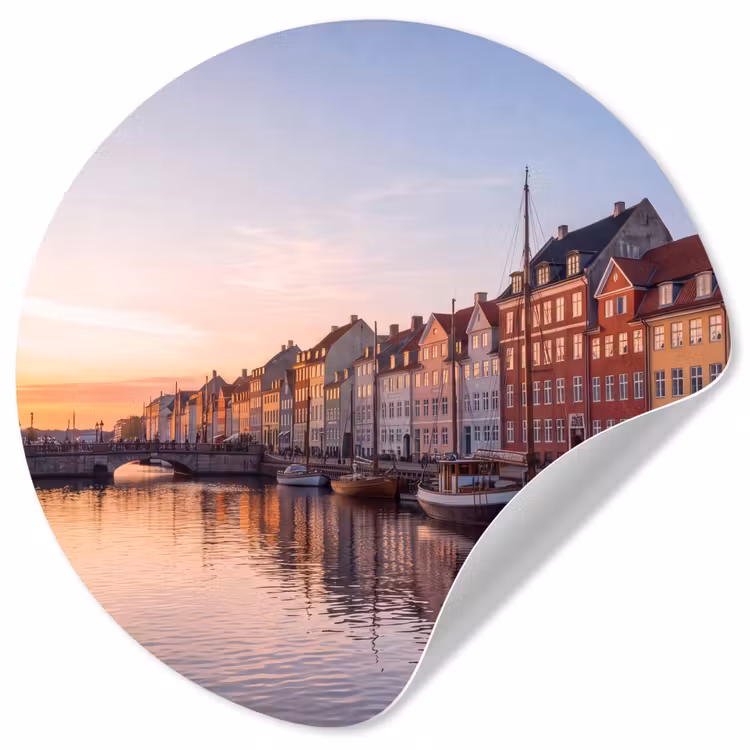 Stad - Gracht - Zonsondergang - Klassiek - Kleurrijk Wandcirkel behangsticker klein -3d