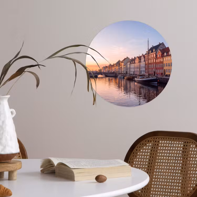 Stad - Gracht - Zonsondergang - Klassiek - Kleurrijk Wandcirkel behangsticker klein -sfeer3