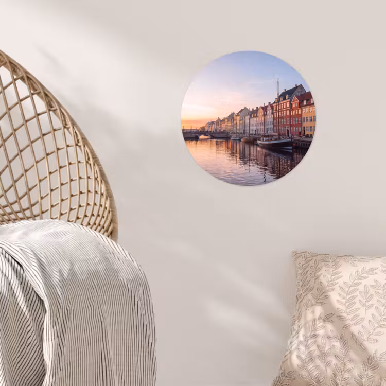 Stad - Gracht - Zonsondergang - Klassiek - Kleurrijk Wandcirkel behangsticker klein -sfeer4