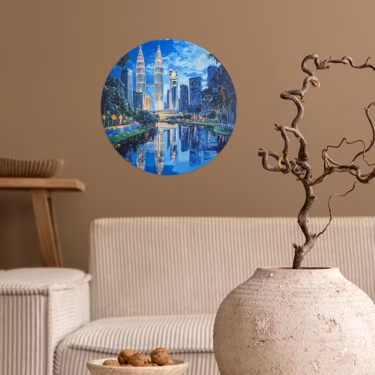Stad Kuala Lumpur - Skyline - Wolkenkrabbers - Water Wandcirkel behangsticker klein -sfeer1