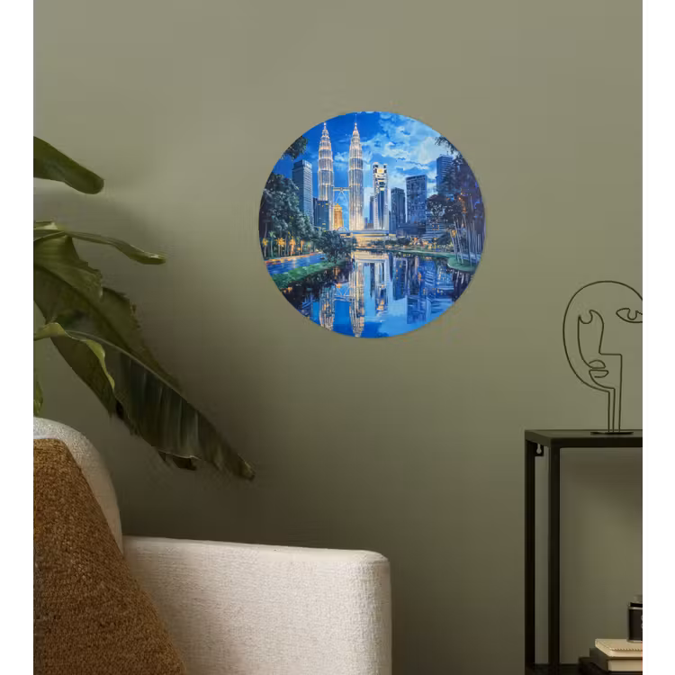 Stad Kuala Lumpur - Skyline - Wolkenkrabbers - Water Wandcirkel behangsticker klein -sfeer2