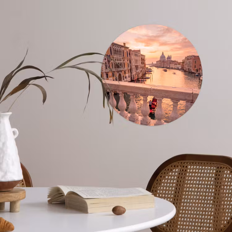 Stad - Venetië - Kanaal - Zonsopgang - Architectuur - Goud Wandcirkel behangsticker klein -sfeer3