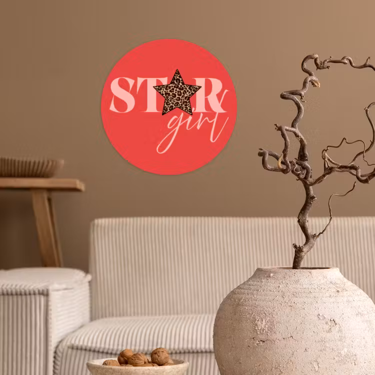 Star girl - Rood - Panter - Ster Wandcirkel behangsticker klein -sfeer1