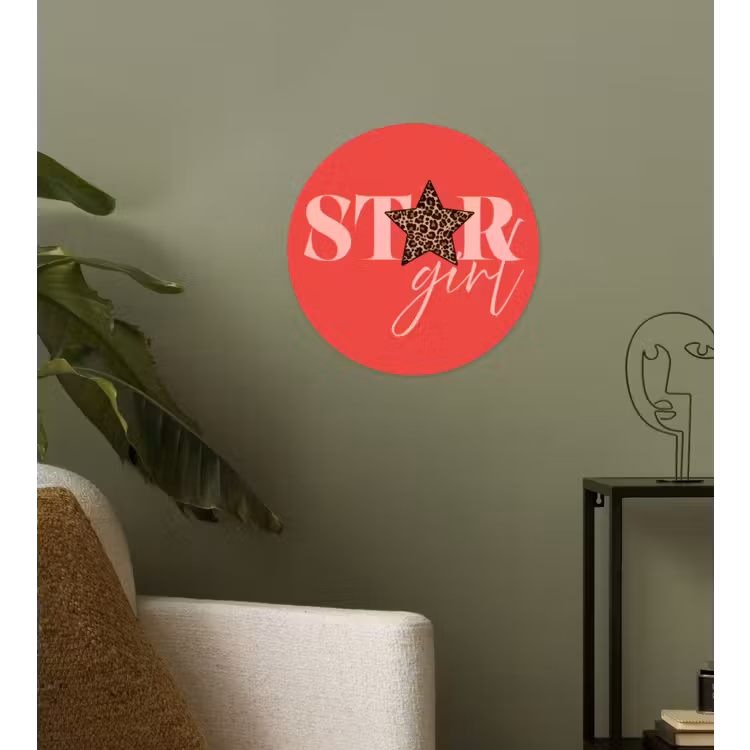 Star girl - Rood - Panter - Ster Wandcirkel behangsticker klein -sfeer2