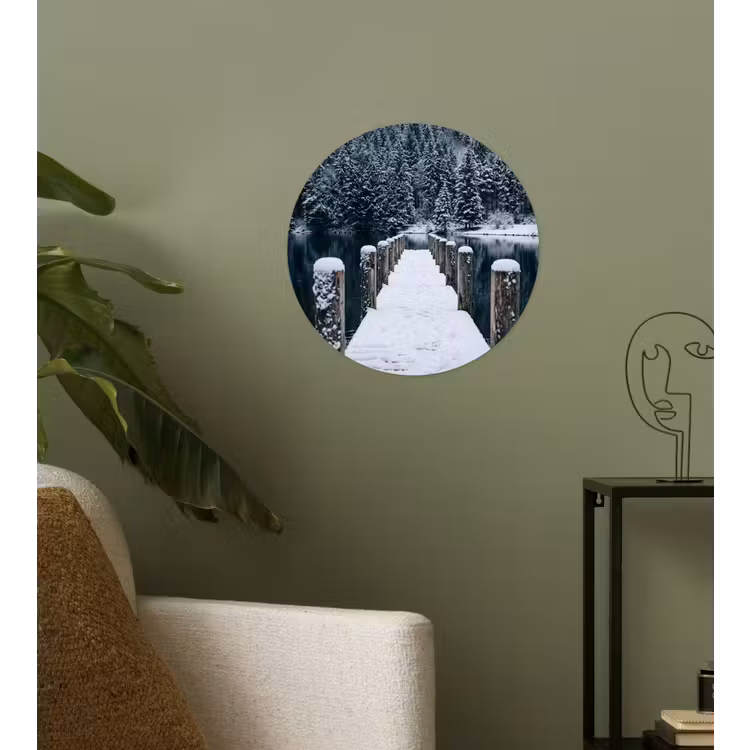Steiger - Meer - Sneeuw - Bergen - Rustgevend Wandcirkel behangsticker klein -sfeer2