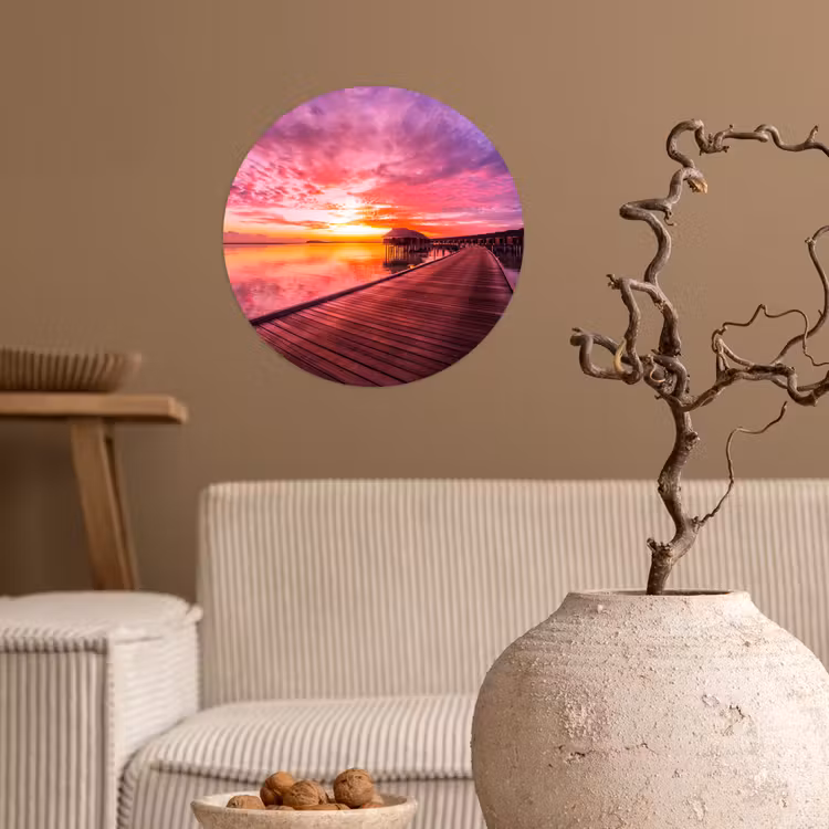 Steiger - Water - Zon - Roze - Horizon Wandcirkel behangsticker klein -sfeer1