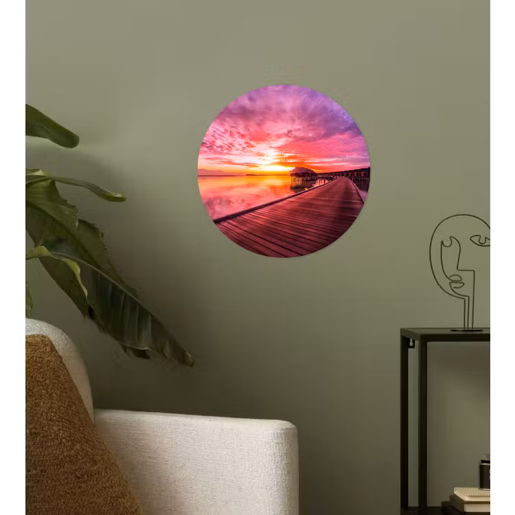 Steiger - Water - Zon - Roze - Horizon Wandcirkel behangsticker klein -sfeer2