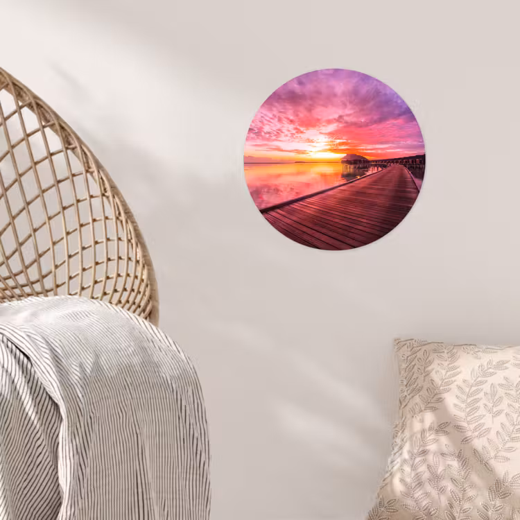 Steiger - Water - Zon - Roze - Horizon Wandcirkel behangsticker klein -sfeer4