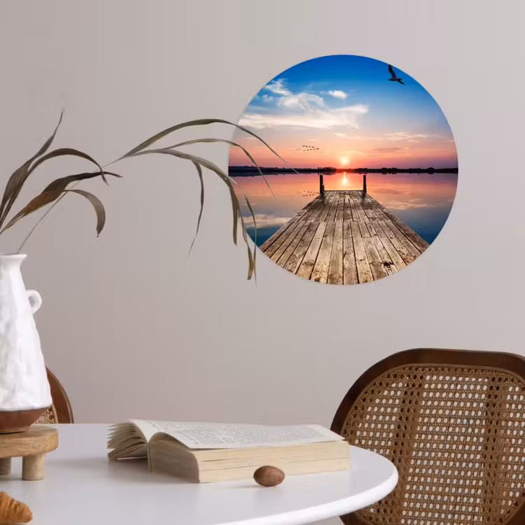 Steiger - Water - Zonsondergang - Roze - Horizon Wandcirkel behangsticker klein -sfeer3