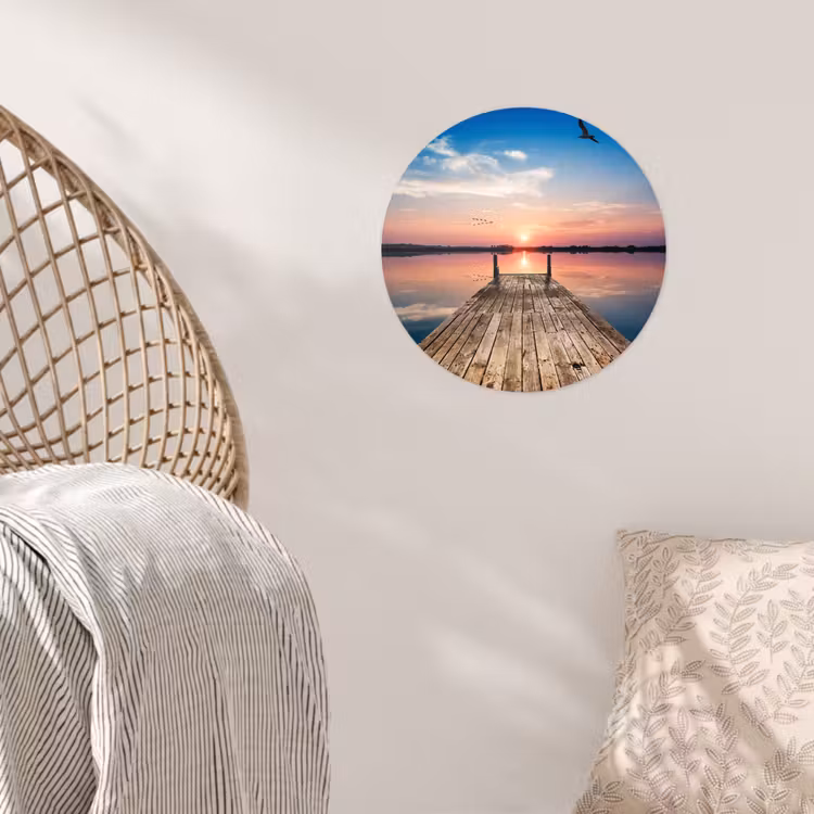 Steiger - Water - Zonsondergang - Roze - Horizon Wandcirkel behangsticker klein -sfeer4