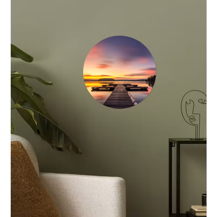 Steiger - Zonsondergang - Water - Zee - Reflectie Wandcirkel behangsticker klein -sfeer2