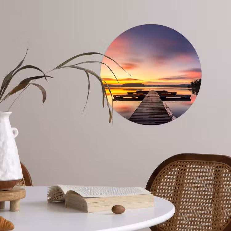 Steiger - Zonsondergang - Water - Zee - Reflectie Wandcirkel behangsticker klein -sfeer3