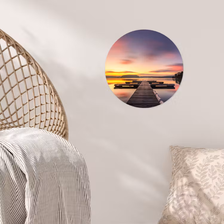 Steiger - Zonsondergang - Water - Zee - Reflectie Wandcirkel behangsticker klein -sfeer4