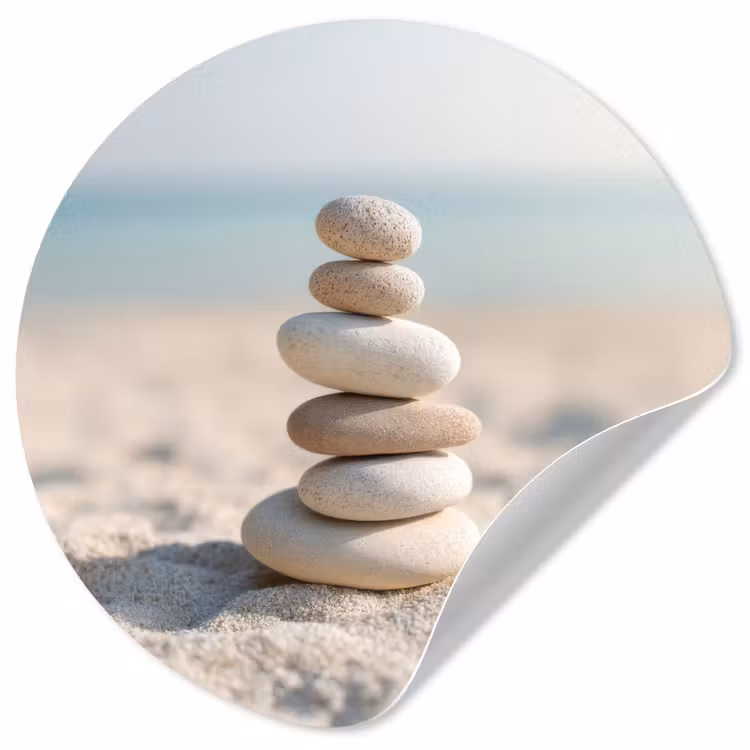 Stenen - Stapel - Zand - Zee Wandcirkel behangsticker klein -3d
