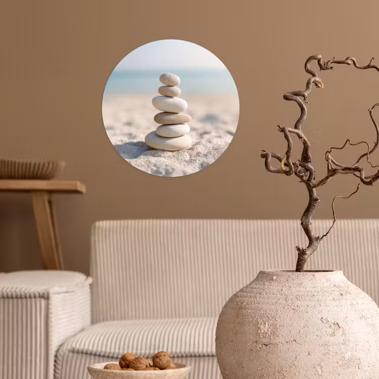 Stenen - Stapel - Zand - Zee Wandcirkel behangsticker klein -sfeer1