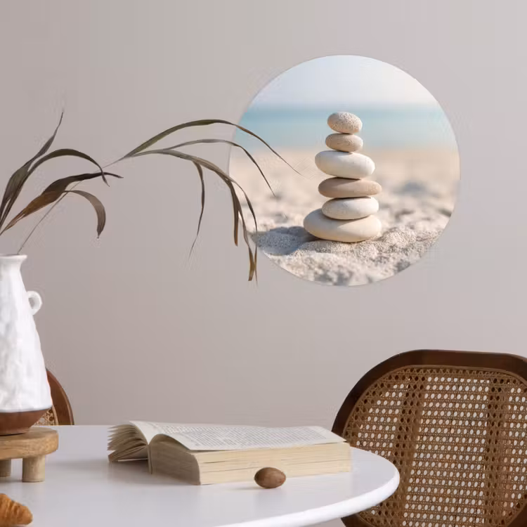 Stenen - Stapel - Zand - Zee Wandcirkel behangsticker klein -sfeer3