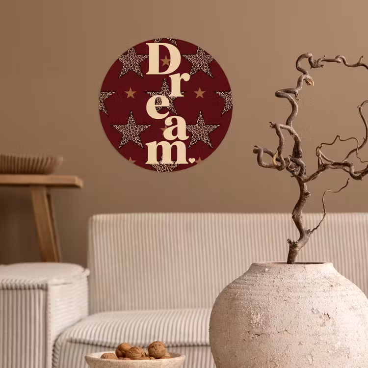 Sterren - Luipaardprint - Dream - Bordeaux Wandcirkel behangsticker klein -sfeer1
