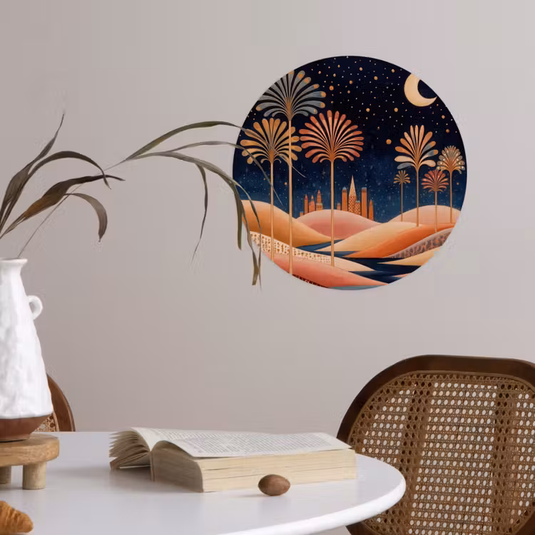 Sterrenhemel - Palmen - Rivier Wandcirkel behangsticker klein -sfeer3