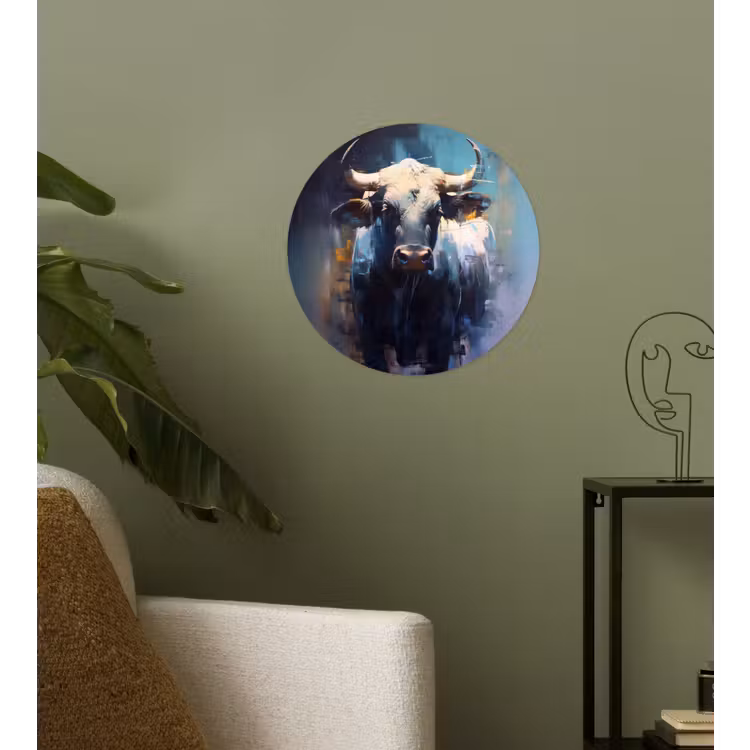 Stier - Zwart - Abstract - Horens Wandcirkel behangsticker klein -sfeer2