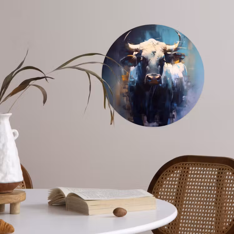Stier - Zwart - Abstract - Horens Wandcirkel behangsticker klein -sfeer3