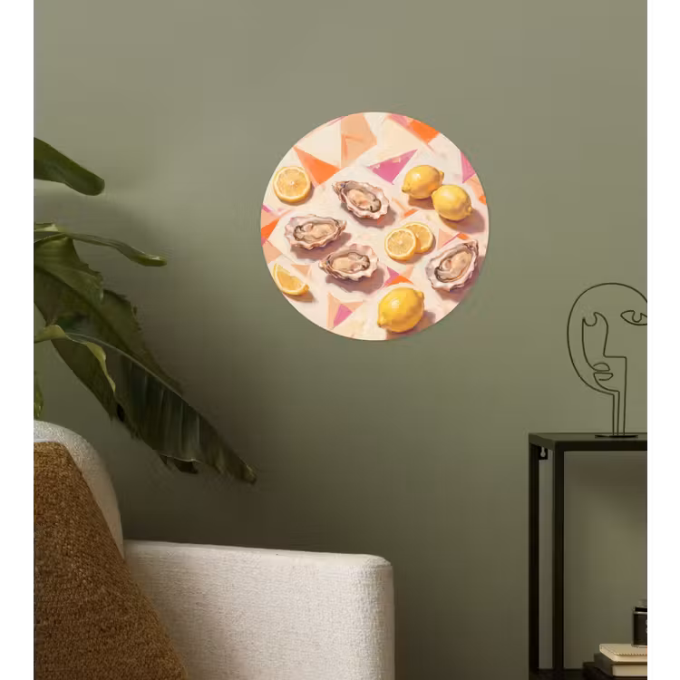 Stilleven - Citroenen - Oesters - Abstract - Oranje Wandcirkel behangsticker klein -sfeer2