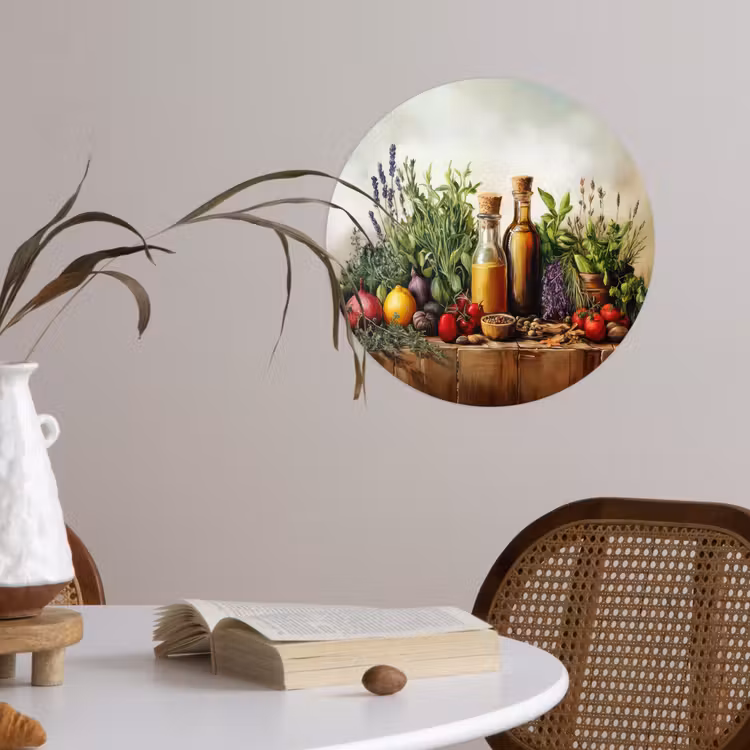 Stilleven - Kruiden - Specerijen - Fruit - Kleurrijk Wandcirkel behangsticker klein -sfeer3