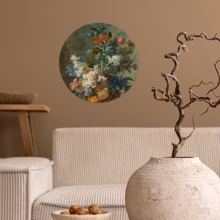 Stilleven met bloemen - Schilderij van Jan van Huysum Wandcirkel behangsticker klein -sfeer1