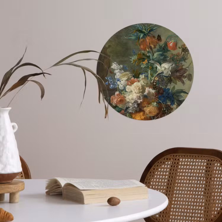 Stilleven met bloemen - Schilderij van Jan van Huysum Wandcirkel behangsticker klein -sfeer3