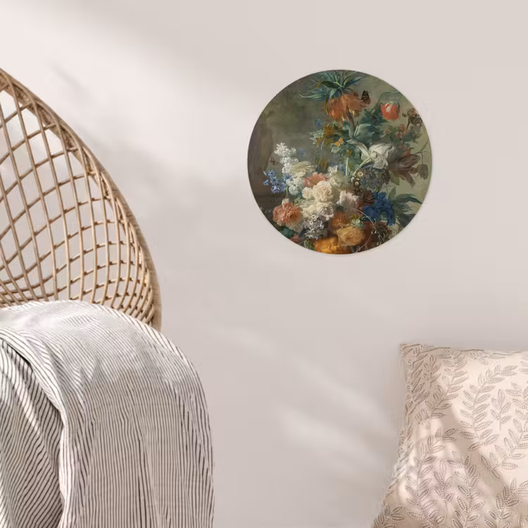 Stilleven met bloemen - Schilderij van Jan van Huysum Wandcirkel behangsticker klein -sfeer4