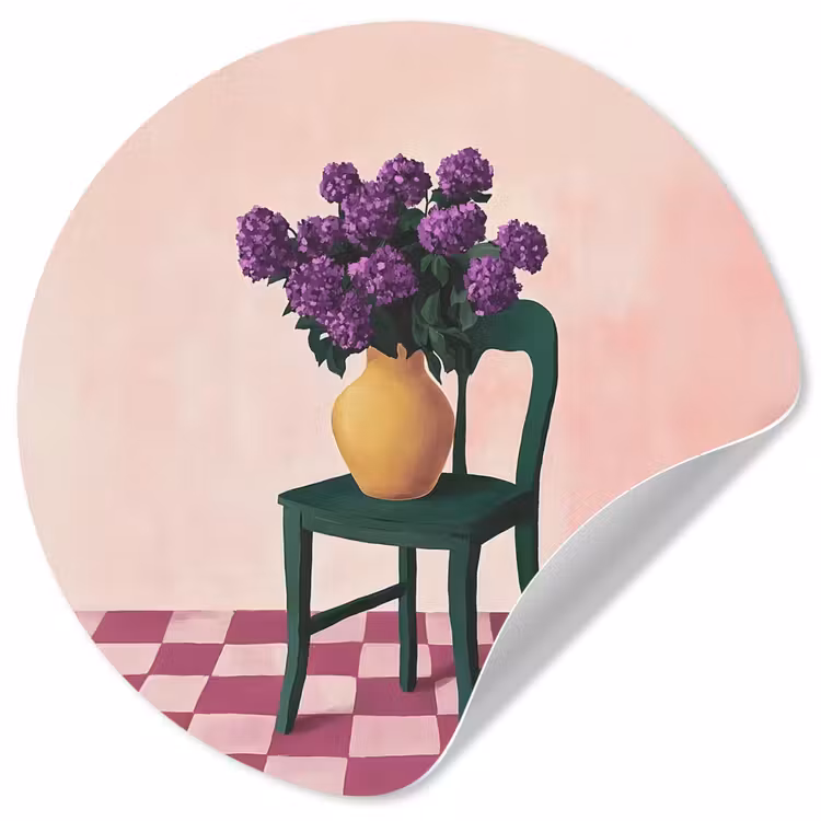 Stoel - Vaas - Bloemen - Geblokt Wandcirkel behangsticker klein -3d