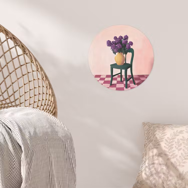 Stoel - Vaas - Bloemen - Geblokt Wandcirkel behangsticker klein -sfeer4