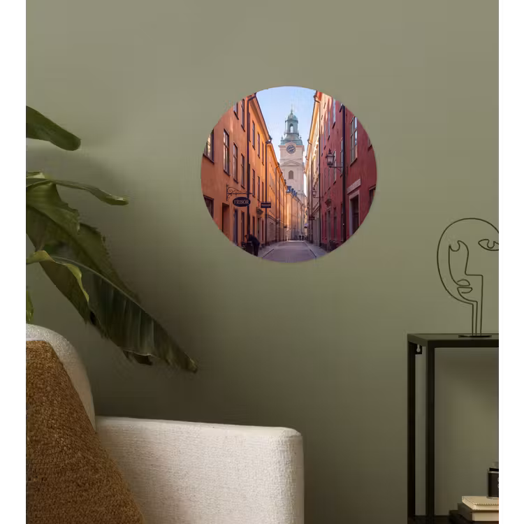 Straat - Klokkentoren - Stad - Architectuur - Historisch Wandcirkel behangsticker klein -sfeer2